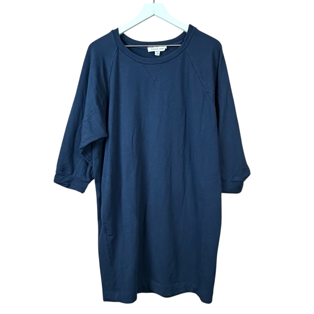 Amour Vert Navy Blue Shirt Dress Women Sz M